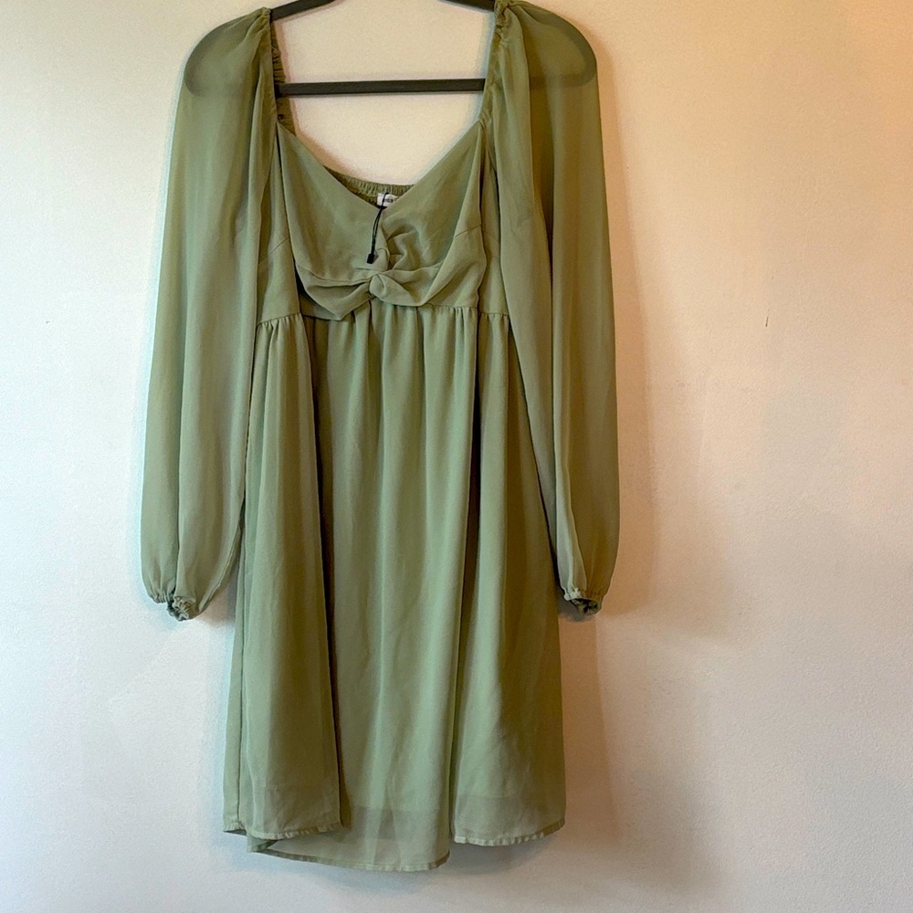Sheer Boho Green Chiffon Mini Dress NWOT XL